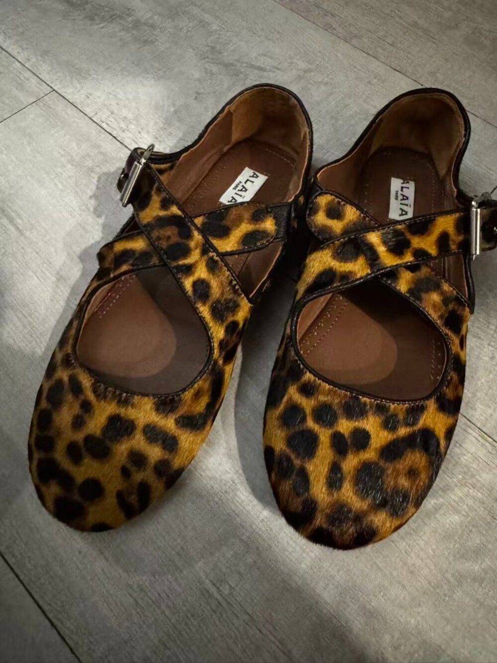 ALAÏA Leopard Calf Hair Mary Jane Flats EU 38 US 7.5–8 Buckle Strap